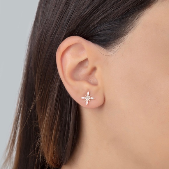 LAST ONE Stud Earrings 925 Sterling Silver Baguette Stone Mallorca Pearl - Picture 2 of 8